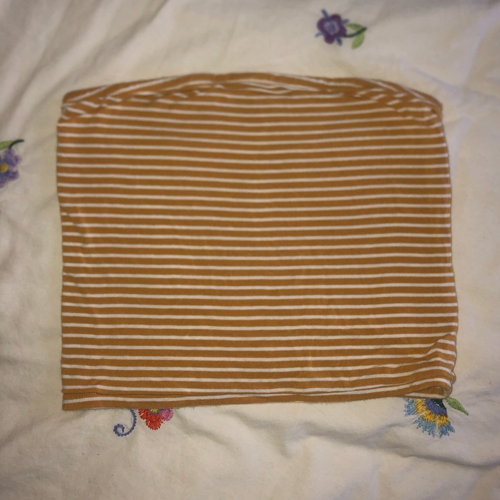 Yellow and white striped tube top